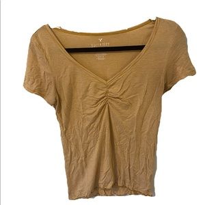 Yellow and White Striped American Eagle T-Shirt